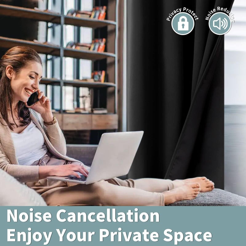 BGment الستائر المعزولة الحرارية بنسبة 100 ٪ لتلبيس غرفة نوم مع بطانة سوداء طبقة مزدوجة غرفة كاملة غامق ضوضاء الستار الحلق (60 × 84 بوصة سوداء 2 لوحات) - Image 5