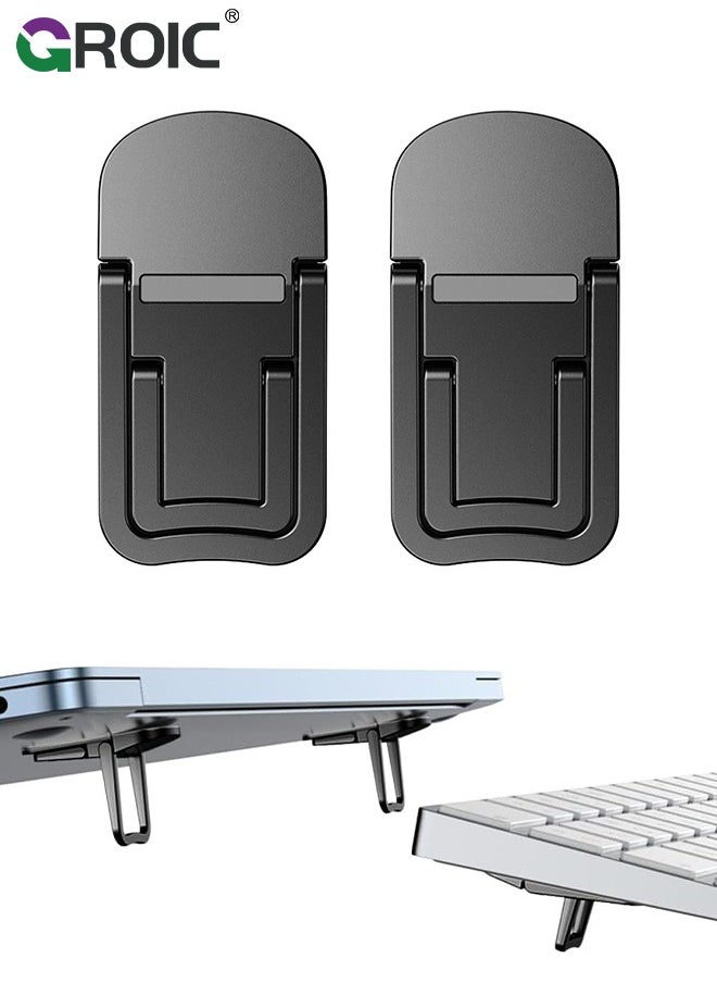 GROIC 2PCS Zinc Alloy Mini Black Foldable Laptop Stand, Portable Computer Keyboard Riser with 2 Adjustable Angles, Self-Adhesive Invisible Notebook Stand and Keyboard Lift for Desk  - Image 1