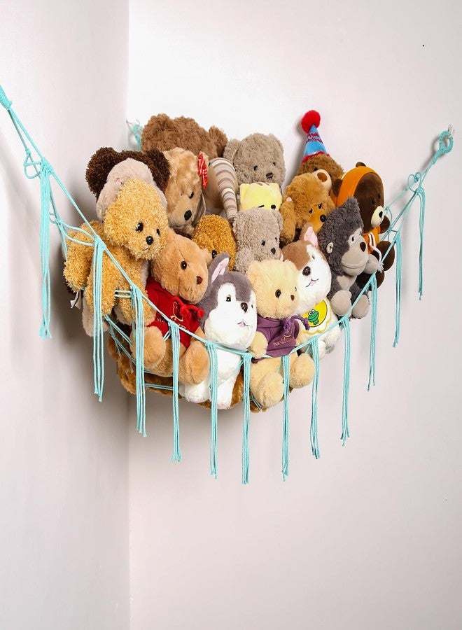 YKBU Stuffed Animals Hammock Corner Hanging Net for Macrame Stuffed Animal Storage Plush Toy Holder Toy Organizer for Boho Nursery Playroom Bedroom Kids Room Decor (light blue, Large) - Image 1