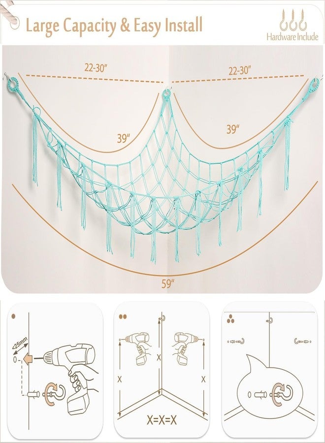 YKBU Stuffed Animals Hammock Corner Hanging Net for Macrame Stuffed Animal Storage Plush Toy Holder Toy Organizer for Boho Nursery Playroom Bedroom Kids Room Decor (light blue, Large) - Image 5