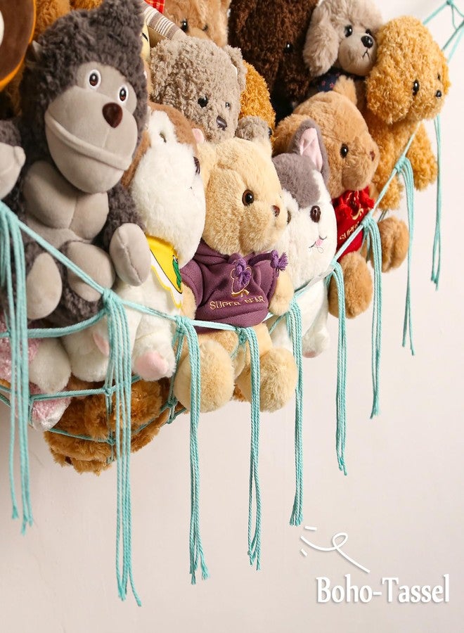 YKBU Stuffed Animals Hammock Corner Hanging Net for Macrame Stuffed Animal Storage Plush Toy Holder Toy Organizer for Boho Nursery Playroom Bedroom Kids Room Decor (light blue, Large) - Image 2