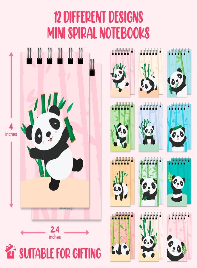 Decorably 24 Pack Panda Party Favors for Kids 8-12 - 12 Adorable Designs 2.4x4in Panda Notepad, Spring Bound 20 Sheets - Image 3