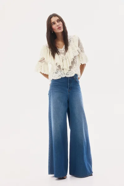 H&M Flounce-Trimmed Lace Blouse
