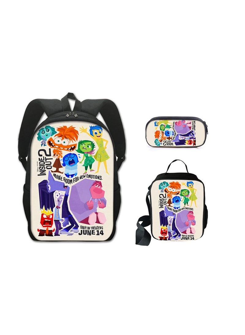 SKT Shiketro Inside Out 2 Student Schoolbag Polyester Cartoon Anime Large Capacity Backpack Backpack 29*16*42CM + Shoulder Bag 19*6*23CM + Pen Bag 24*7*11CM Three-piece Set