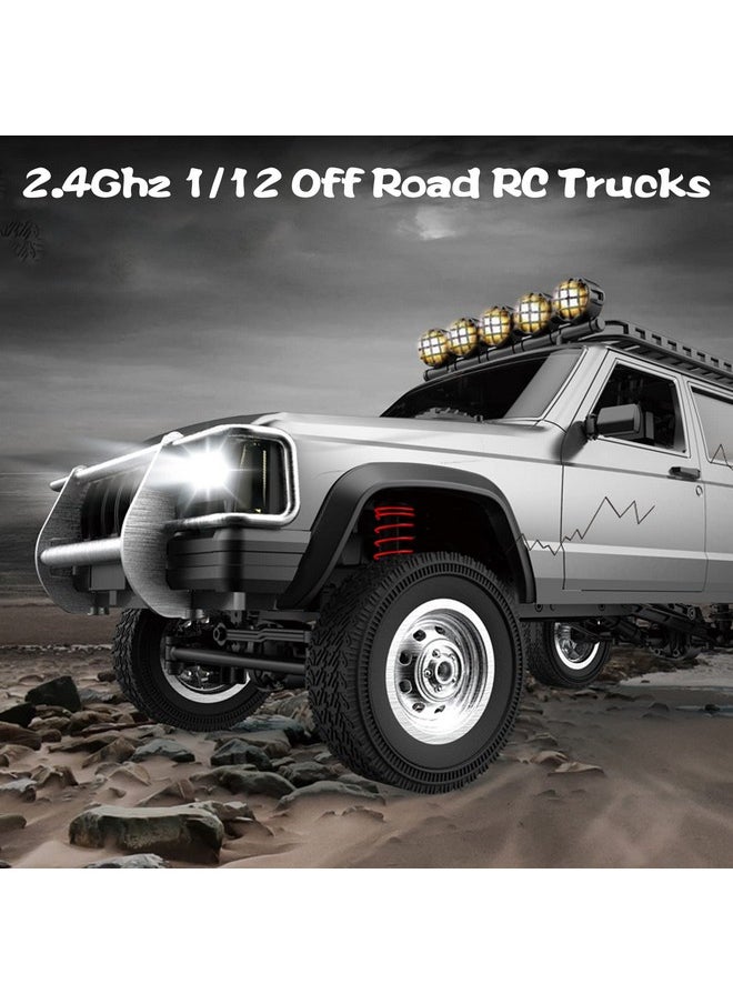 Rc Rock Crawler, 1:12 Scale Remote Control Car, 4Wd Off Road Rc Truck, 2.4Ghz All Terrains Climbing Vehicle, Rc Car With Led Lights For Kids And Adults, Include 2 Batteries (Blue)