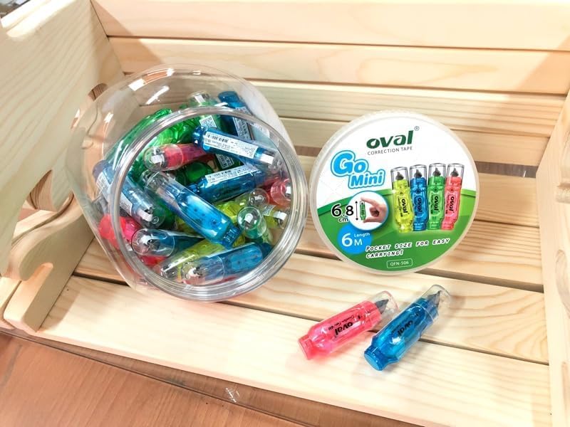 Oval Correction Tape 5mm X 6 meter 36pcs Assorted Colours (9pc Blue,9pc Green,9pc Red,9pc Yellow), Tape Eraser,Correction Tape White Tape, Correction Tape Eraser for School Office Home Supplies - Image 3
