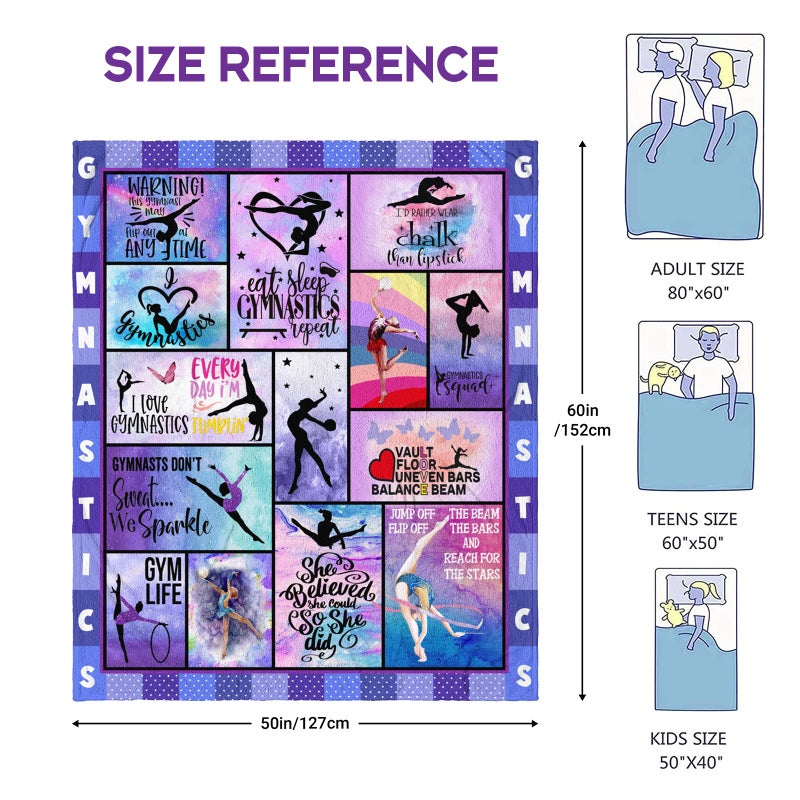 Mosslink Gymnastics Lovers Blanket Gymnast Gifts for Girls Kids Teens Women Adult Birthday Gifts for Gymnast Ultra Soft Flannel Fleece Warm Cozy Lightweight Throw Blankets for Home Bed Sofa 60""x 50"" - Image 2