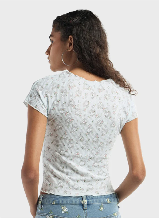 FAV Floral Print Crew Neck T-Shirt