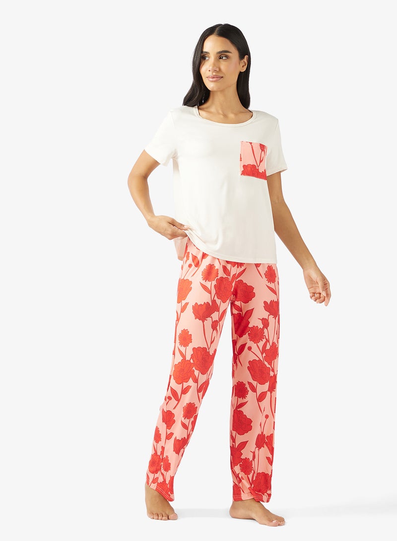 Ginger Relaxed Fit T-Shirt & Floral Pyjama Set - Image 1