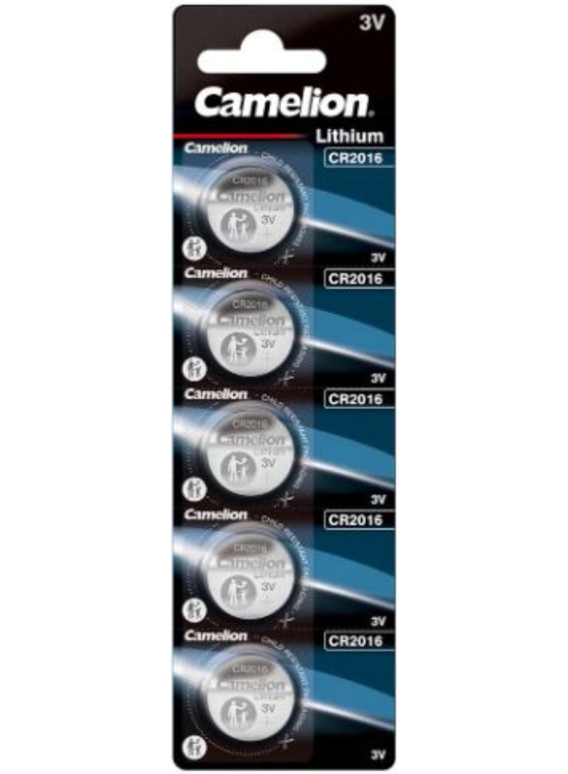 5-Pieces Camelion CR2016 Lithium 3V Batteries