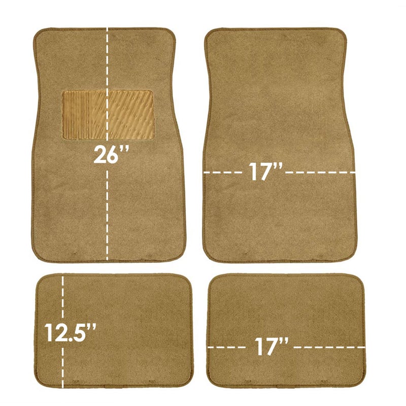 FH Group Car Floor Mat 4 Piece Set Driver's Seat with Heel Pad Deluxe Front 66 x 43 cm Rear 32 x 43 cm Beige - Image 2