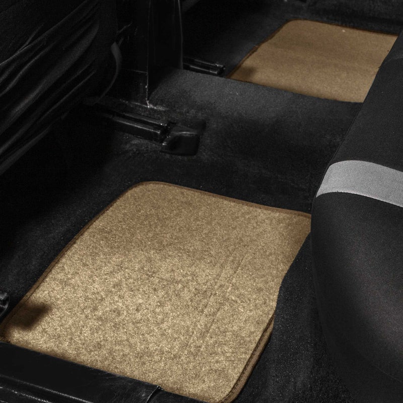 FH Group Car Floor Mat 4 Piece Set Driver's Seat with Heel Pad Deluxe Front 66 x 43 cm Rear 32 x 43 cm Beige - Image 5