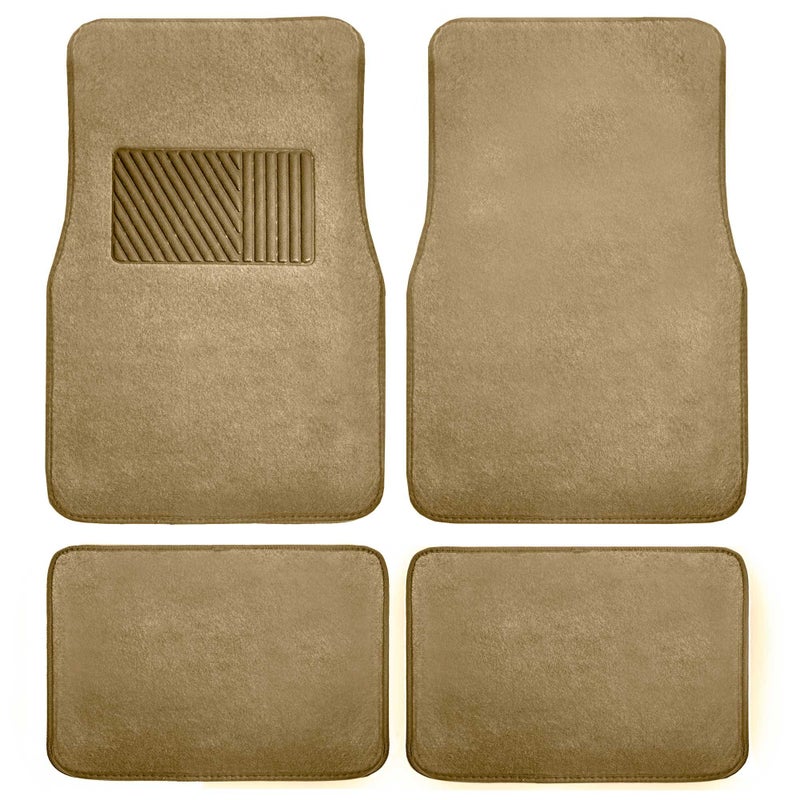 FH Group Car Floor Mat 4 Piece Set Driver's Seat with Heel Pad Deluxe Front 66 x 43 cm Rear 32 x 43 cm Beige - Image 1