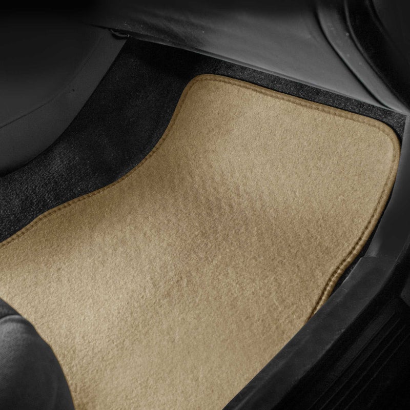 FH Group Car Floor Mat 4 Piece Set Driver's Seat with Heel Pad Deluxe Front 66 x 43 cm Rear 32 x 43 cm Beige - Image 4
