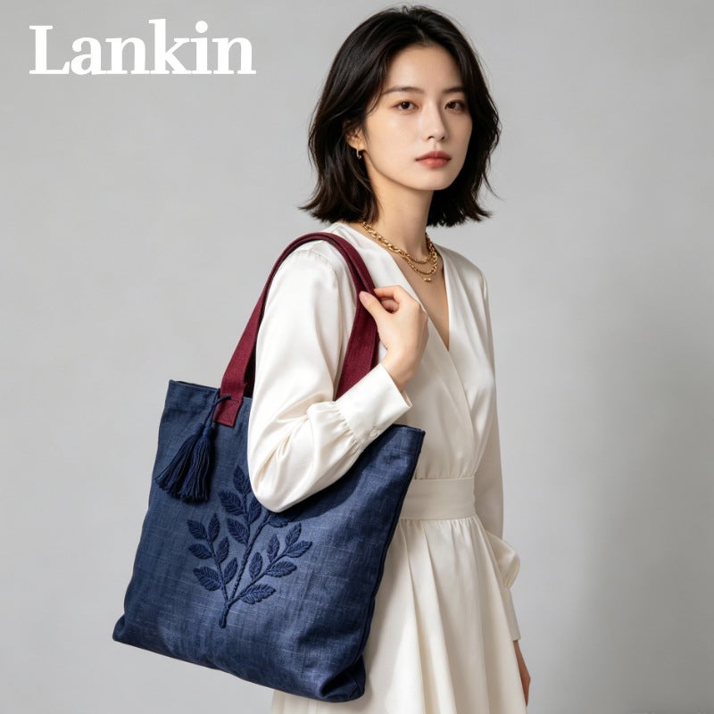Canvas Tote Bag with Embroidery - Image 1