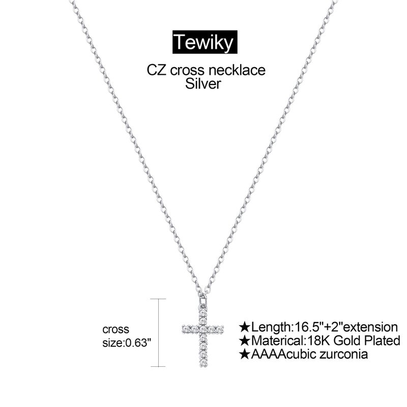 Tewiky Dainty Cross Necklace for Women, Sterling Silver Plated Simple Cute Tiny Cross Pendant Choker Necklaces Jewelry Confirmation Gifts - Image 4