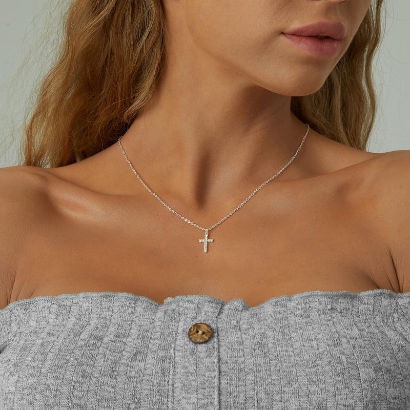 Tewiky Dainty Cross Necklace for Women, Sterling Silver Plated Simple Cute Tiny Cross Pendant Choker Necklaces Jewelry Confirmation Gifts - Image 5
