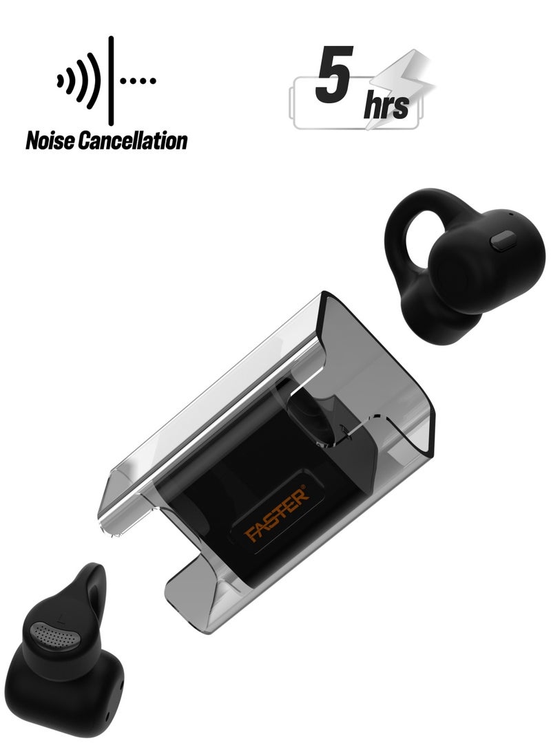 Faster - Airvibe 2 Open Ear Wireless Earbuds with Noise Cancellation (ENC) - 5 Hours Playtime with Bluetooth 5.3 - HiFi Stereo Sound Airpods - Sports Earhooks Bluetooth Earphones - For Exercise, Gym - Compatible with iPhone & Android (Black) - Image 1