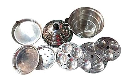 KITCART Aluminium Idli Maker Cooker with 4 Plates 2 Plates Steamers 2 Dhokla khamman Plate 1 Patra Plate 95 Diameter Silver Standard - Image 4