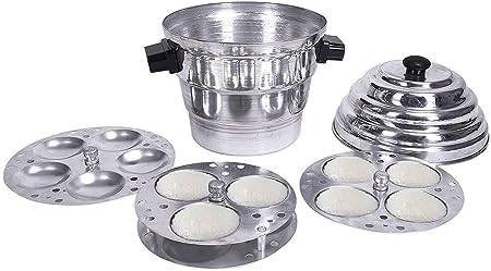 KITCART Aluminium Idli Maker Cooker with 4 Plates 2 Plates Steamers 2 Dhokla khamman Plate 1 Patra Plate 95 Diameter Silver Standard - Image 3