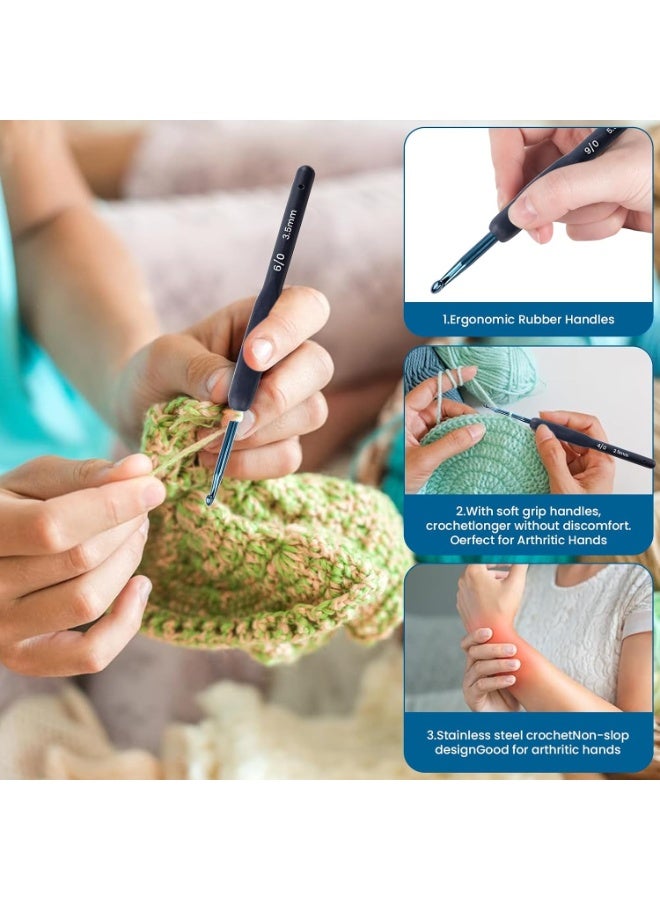 BIGTHREE 9 Pieces Crochet Hooks Set 2.0-6.0mm, Soft Ergonomic Grip Handles, Durable Lightweight Knitting Needles for Home Crafting, DIY Yarn Projects, Handmade Accessories - Image 2