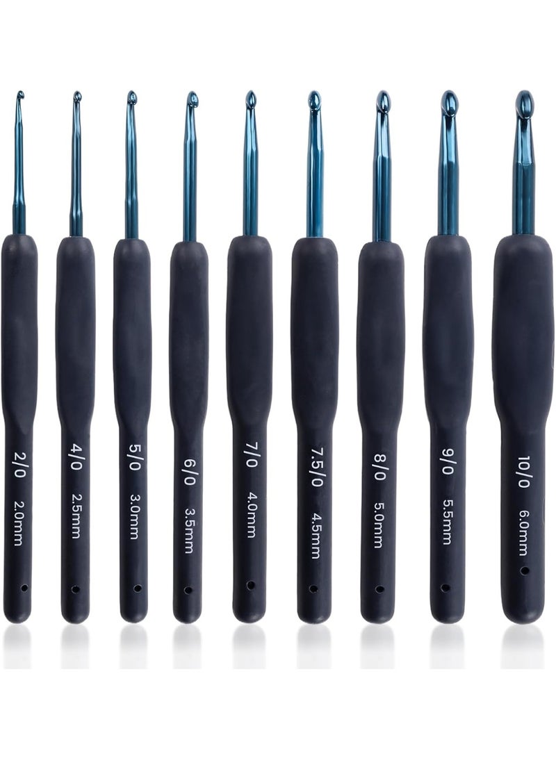 BIGTHREE 9 Pieces Crochet Hooks Set 2.0-6.0mm, Soft Ergonomic Grip Handles, Durable Lightweight Knitting Needles for Home Crafting, DIY Yarn Projects, Handmade Accessories - Image 1