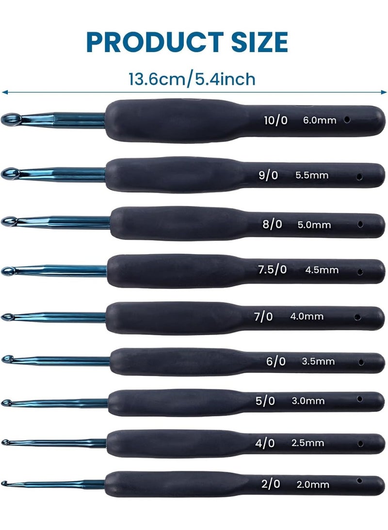 BIGTHREE 9 Pieces Crochet Hooks Set 2.0-6.0mm, Soft Ergonomic Grip Handles, Durable Lightweight Knitting Needles for Home Crafting, DIY Yarn Projects, Handmade Accessories - Image 3