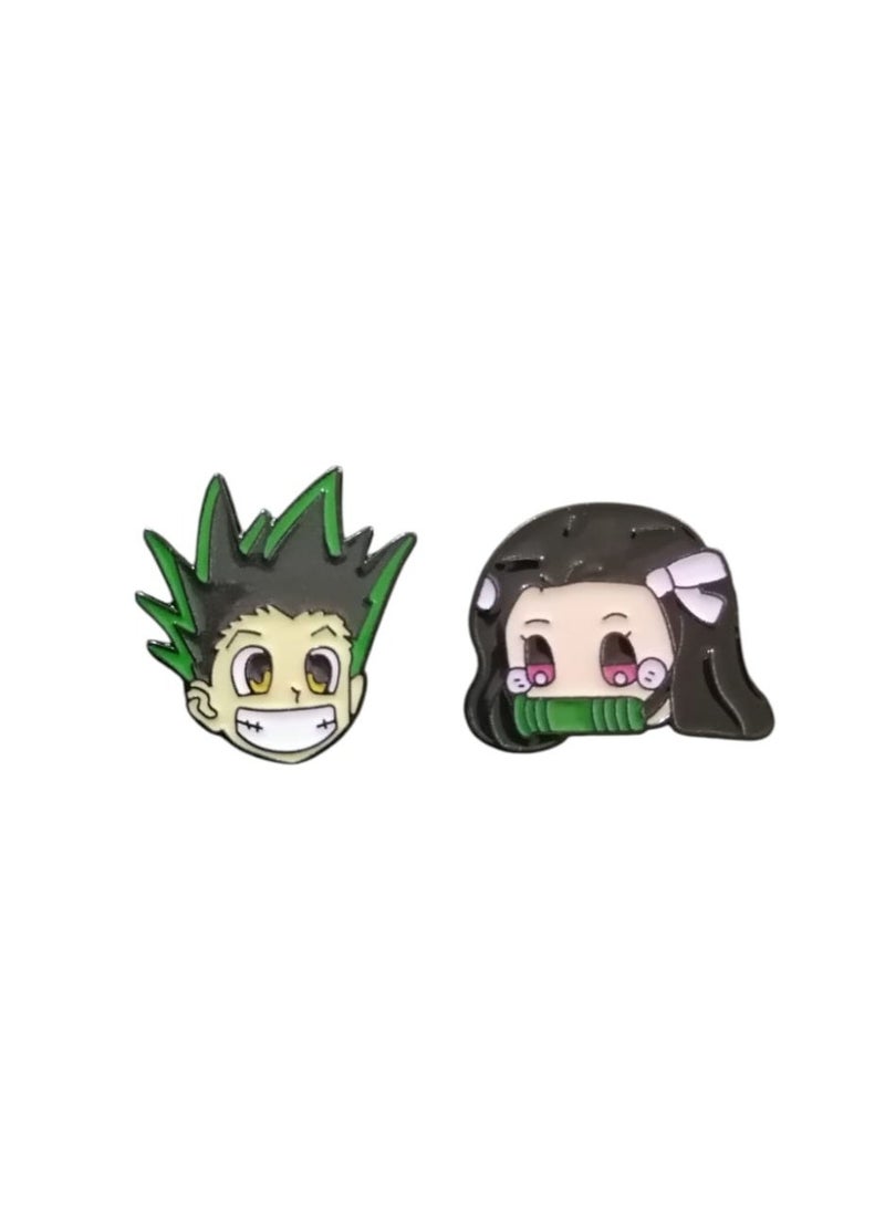 2 pieces of metal mobile phone sticker featuring the famous characters from the anime Nezuko the Demon Slayer and Gon Freecss the Hunter, perfect for anime fans. - Image 2