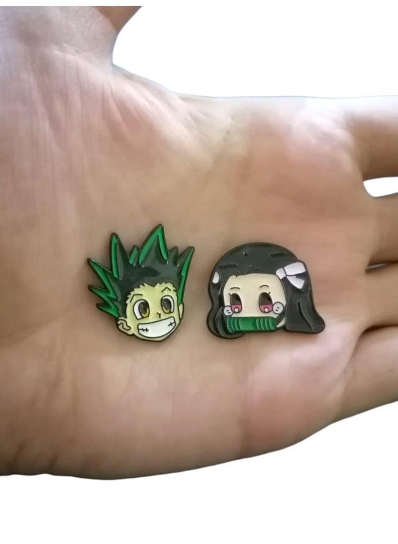 2 pieces of metal mobile phone sticker featuring the famous characters from the anime Nezuko the Demon Slayer and Gon Freecss the Hunter, perfect for anime fans. - Image 1