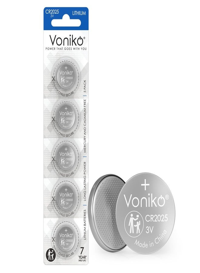 Voniko CR2025 3V Lithium Batteries 5 Pack for Child Safety, Compatible with Remotes, Key Fobs, Watches, Calculators - 7 Years Shelf Life - Image 1