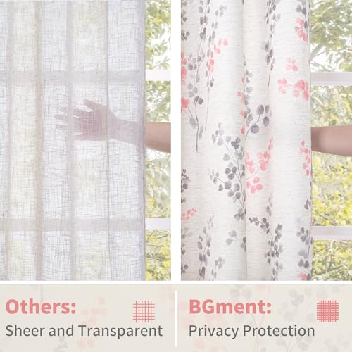 BGment Pink Floral Curtains for Girls Room 2 Panels, Linen Curtains 84 Inch Length with Leaf Pattern Light Filtering Window Privacy Curtains for Living Room Boho Farmhouse Vintage, Each 52 Inch Wide - Image 5