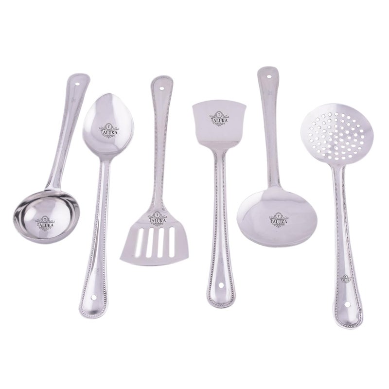 Taluka Stainless Steel Serving Cooking Kitchen Combo Set of 6 Different Spatula Ladle Spoons - Image 1