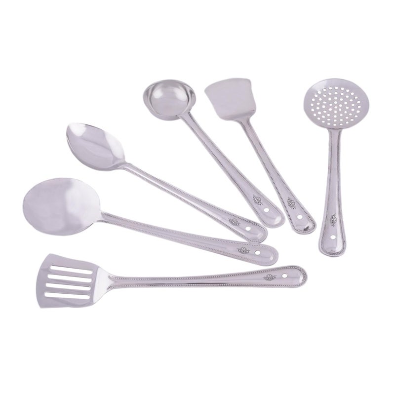 Taluka Stainless Steel Serving Cooking Kitchen Combo Set of 6 Different Spatula Ladle Spoons - Image 2