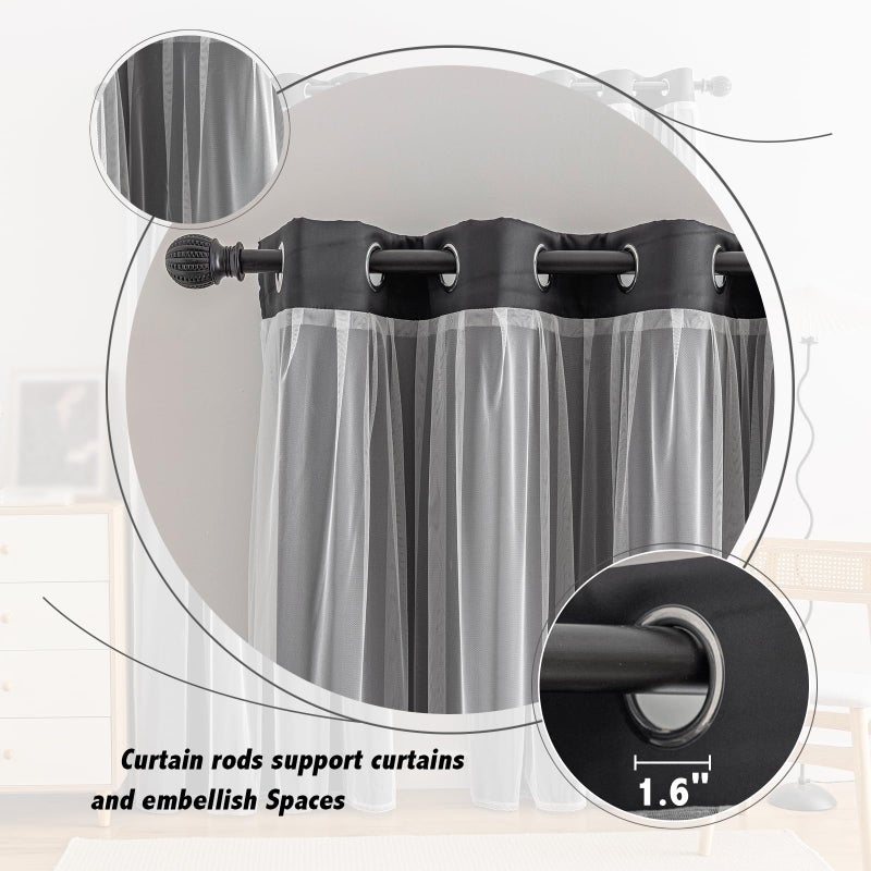 Anytime Home Curtains Blackout and Sheer Layered Solid Window Curtain Panel Pair with Grommet Top, 52Wx84L Black - Image 3