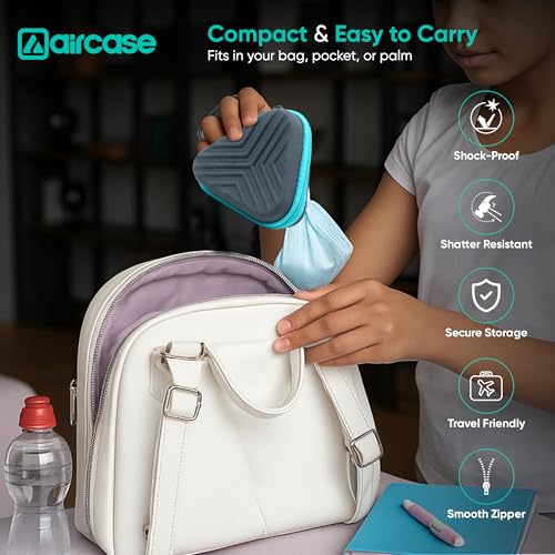 AirCase Earphone Carrying Case Cover with Shockproof EVA Hardshell & Soft Lining| Travel Organizer Pouch with Carabiner, Mesh Pocket, Zipper Closure for Earbuds, USB Drives, SD Cards, Cables - Image 4