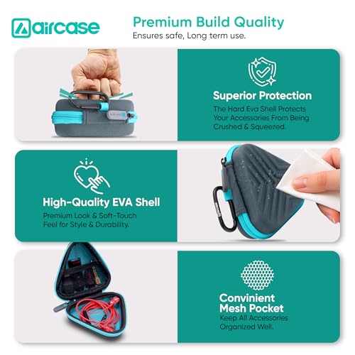 AirCase Earphone Carrying Case Cover with Shockproof EVA Hardshell & Soft Lining| Travel Organizer Pouch with Carabiner, Mesh Pocket, Zipper Closure for Earbuds, USB Drives, SD Cards, Cables - Image 5