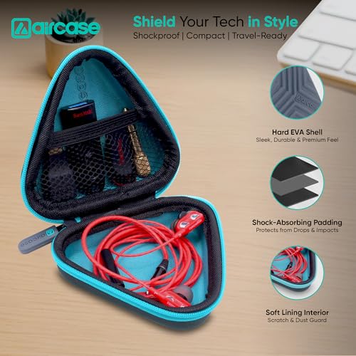 AirCase Earphone Carrying Case Cover with Shockproof EVA Hardshell & Soft Lining| Travel Organizer Pouch with Carabiner, Mesh Pocket, Zipper Closure for Earbuds, USB Drives, SD Cards, Cables - Image 2
