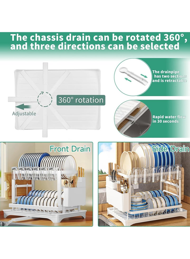INFOSUN Dish Drying Rack, 2 Tier Dish Rack, Dish Strainers for Kitchen Counter, Dish Drainer, Dish Rack with Drainboard, Large Dish Drying Rack, Collapsible Dish Rack and Drainboard Set (B, White) - Image 3