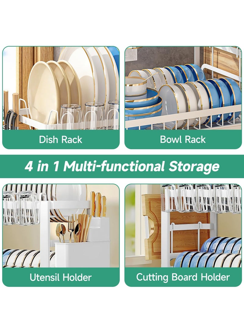 INFOSUN Dish Drying Rack, 2 Tier Dish Rack, Dish Strainers for Kitchen Counter, Dish Drainer, Dish Rack with Drainboard, Large Dish Drying Rack, Collapsible Dish Rack and Drainboard Set (B, White) - Image 4