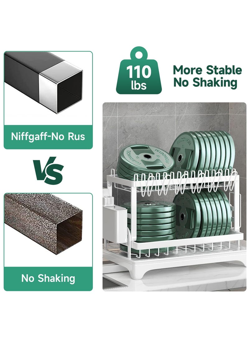 INFOSUN Dish Drying Rack, 2 Tier Dish Rack, Dish Strainers for Kitchen Counter, Dish Drainer, Dish Rack with Drainboard, Large Dish Drying Rack, Collapsible Dish Rack and Drainboard Set (B, White) - Image 5