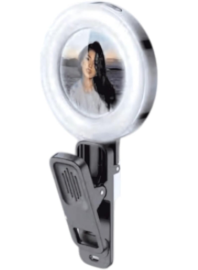 Mini Clip-On Ring Light with LED – 4 Color Modes – Adjustable Selfie Light for Makeup, Vlogging & Photos – Portable Mobile Light (U20) - Image 1