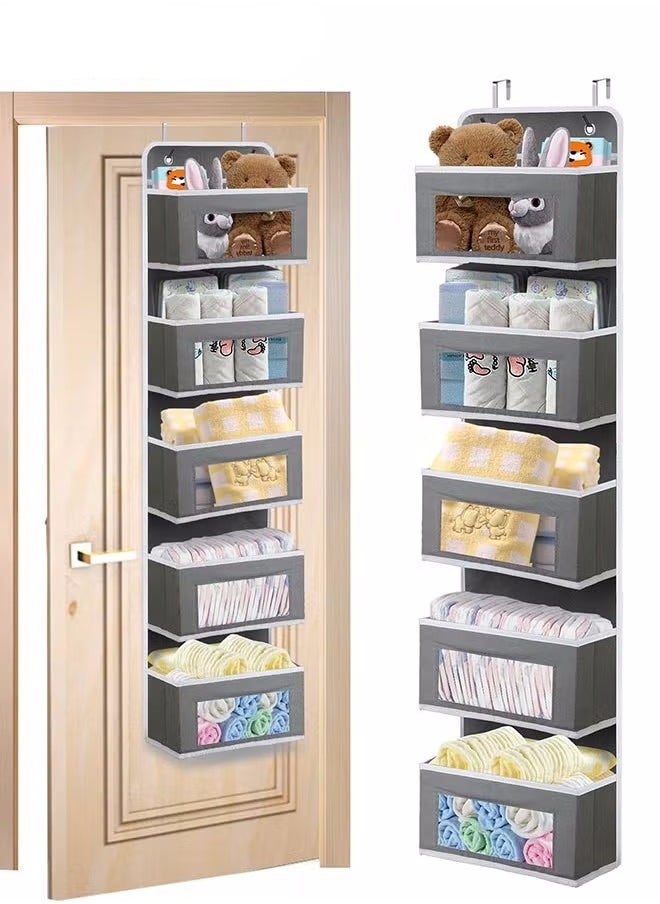 MIXDE Over Door Storage Organizer,Large Pockets Hanging Organizer,Heavy Duty Closet Organizer Cabinet Storage Bag For Bedroom Bathroom,5 Layer Door Hanging Organizer For Cosmetics Toys Sundries,Grey  - Image 1