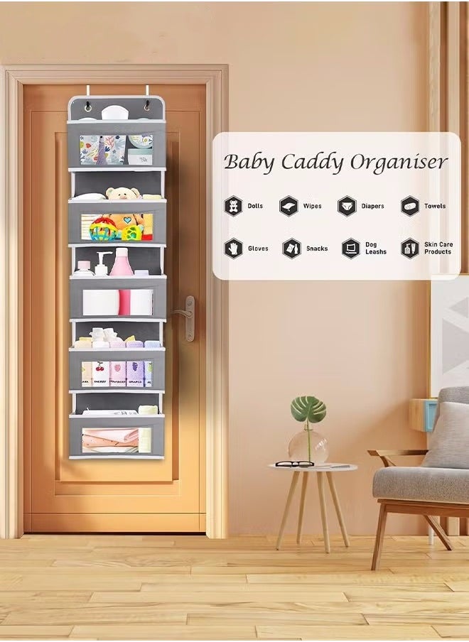 MIXDE Over Door Storage Organizer,Large Pockets Hanging Organizer,Heavy Duty Closet Organizer Cabinet Storage Bag For Bedroom Bathroom,5 Layer Door Hanging Organizer For Cosmetics Toys Sundries,Grey  - Image 2
