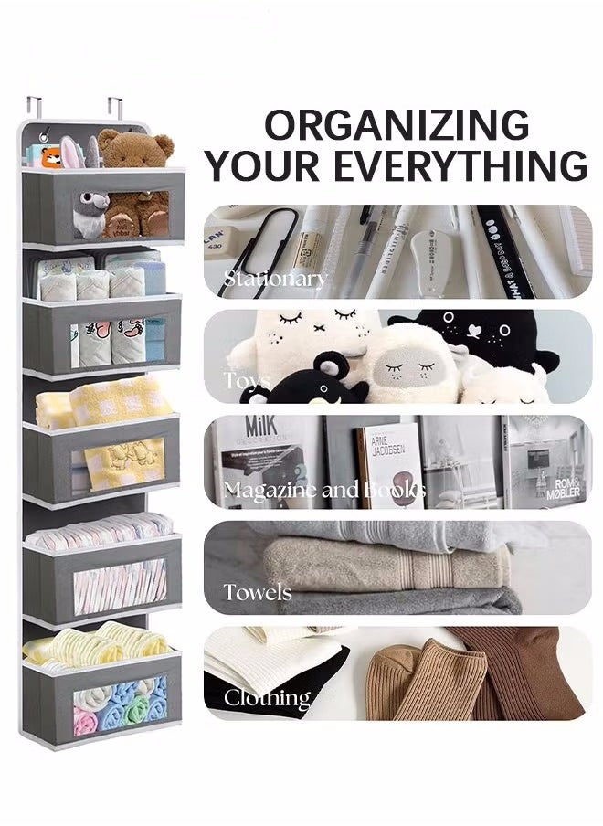 MIXDE Over Door Storage Organizer,Large Pockets Hanging Organizer,Heavy Duty Closet Organizer Cabinet Storage Bag For Bedroom Bathroom,5 Layer Door Hanging Organizer For Cosmetics Toys Sundries,Grey  - Image 4