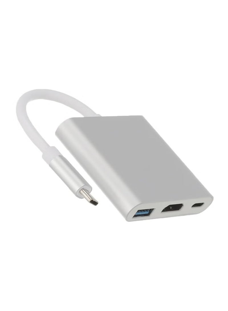 Zero USB C to HDMI Adapter, 3 in 1 Type C Adapter, Multiport USB C Hub with 4K HDMI Output, USB 3.0 Port and USB-C Charging Port, Device Silver  - Image 1