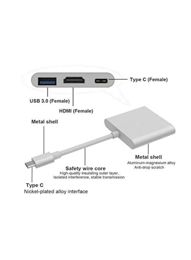 Zero USB C to HDMI Adapter, 3 in 1 Type C Adapter, Multiport USB C Hub with 4K HDMI Output, USB 3.0 Port and USB-C Charging Port, Device Silver  - Image 3