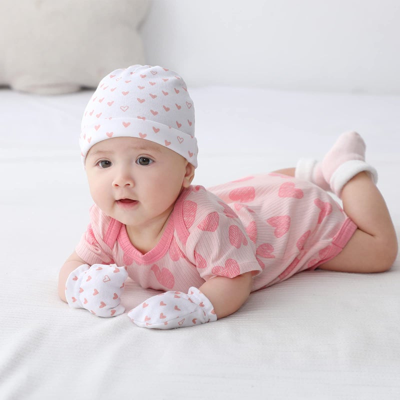 MAMIMAKA Baby Hat and Mittens Set - Newborn Baby Hats Caps for Boys and Girls, 0-6 Months, 100% Cotton - Image 4