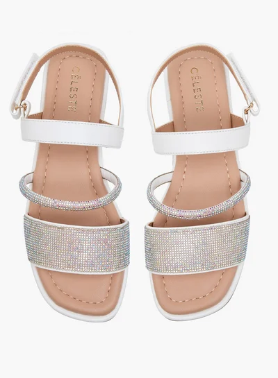 Celeste Girls' Embellished Open Toe Sandals with Hook and Loop Closure