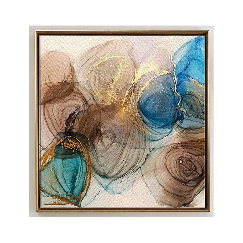 PRINTELLIGENT Luxury Wall Art Golden Floating Frame Canvas Painting for Living Room Bedroom 18 x 18 inch F - Image 1