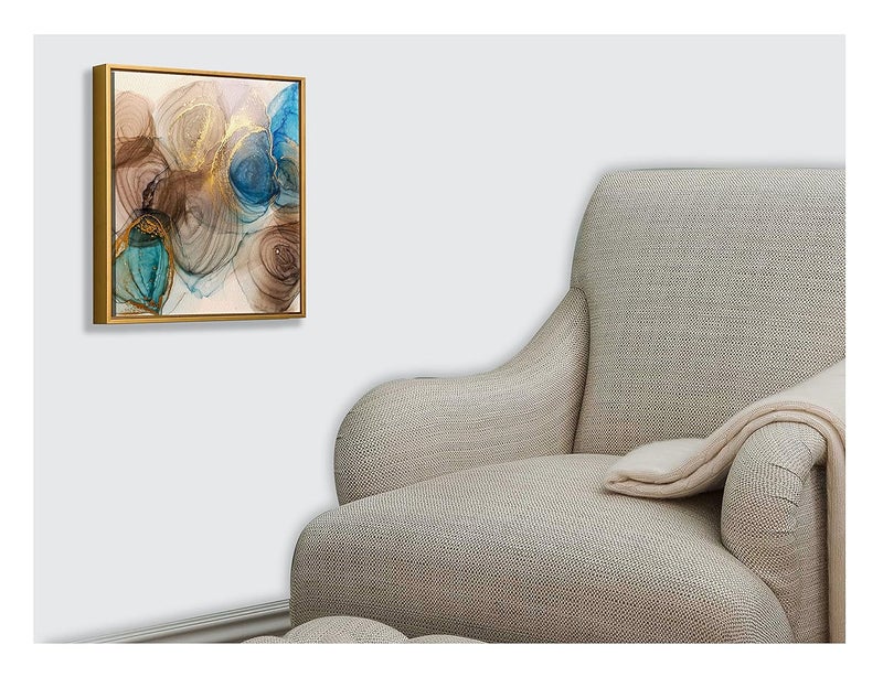PRINTELLIGENT Luxury Wall Art Golden Floating Frame Canvas Painting for Living Room Bedroom 18 x 18 inch F - Image 2